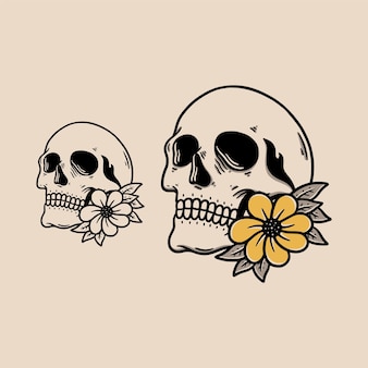 Summer skull head with sunflower vector illustration