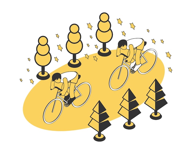 Free vector summer sport composition with two characters riding bikes isometric