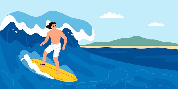 Disegno sportivo estivo con simboli di surf illustrazione vettoriale piatta