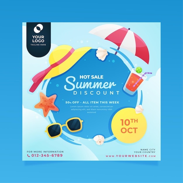 Summer square flyer template