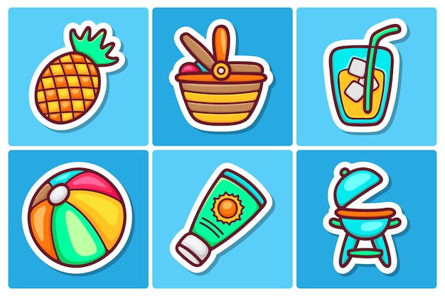 Free vector summer sticker icons doodle coloring vector