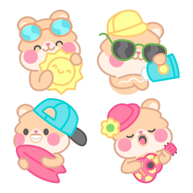 Free vector summer stickers collection kimchi the hamster