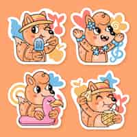 Free vector summer stickers collection with fred the fox