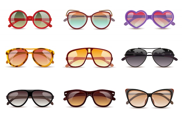 Free vector summer sun protection sunglasses realistic icons set