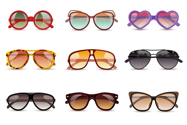 여름 태양 보호 선글라스 현실적인 아이콘 설정