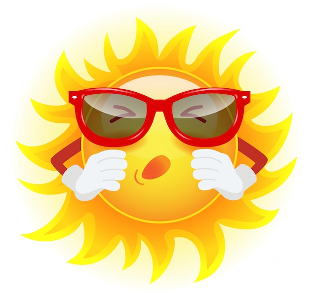 Free vector summer sun in sunglasses sneezing. allergy, climate, illness, cold.