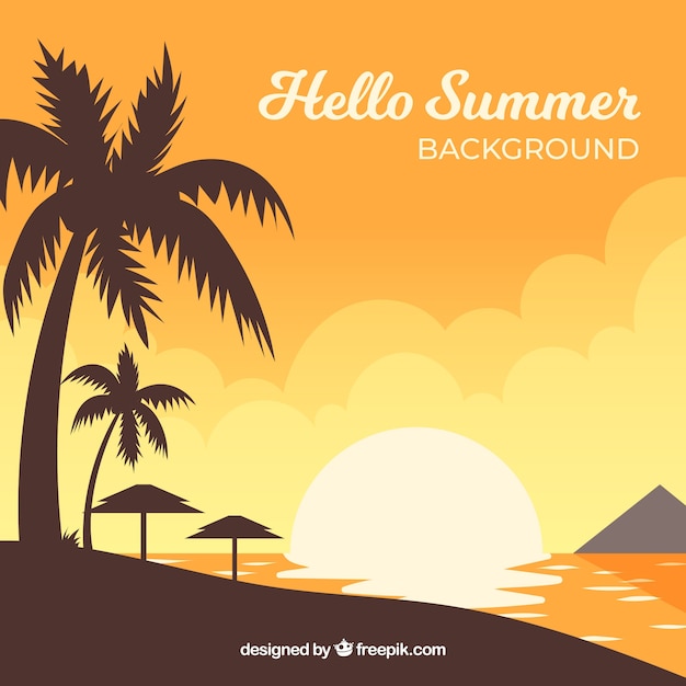 Free vector summer sunset background with beach view