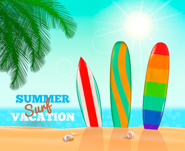 Free vector summer surfing vacation composition