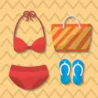 Free vector summer swimsuit bikini bag flip flops bag