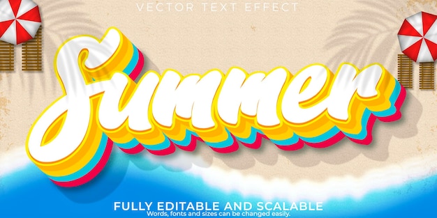 Vettore gratuito effetto testo estivo spiaggia modificabile e stile testo di viaggio