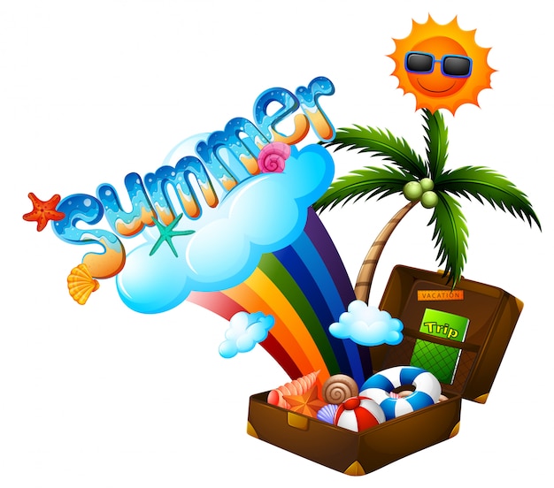 Free Vector summer theme with suitcase and sun