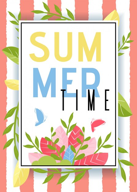 Summer Time Advertisement and Floating Butterflies in Frame