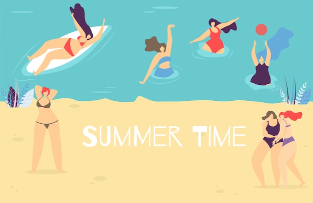 Free vector summer time flat banner with body positive concept