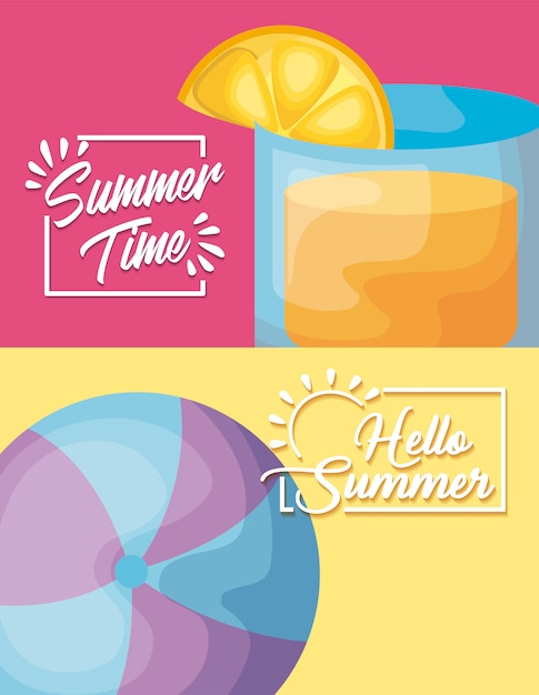 칵테일 및 풍선 여름 시간 휴가 포스터
