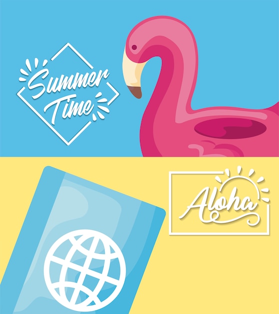 Summer time holiday poster with flemish float and passport