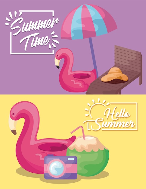 Free vector summer time holiday poster with flemish float and umbrella