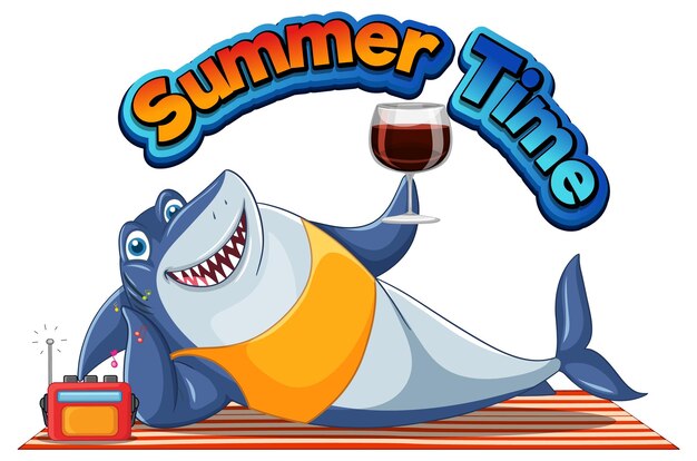 Free vector summer time icon with shark cartoon character