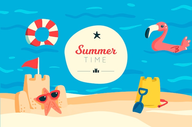 Free vector summer time and sand castle background