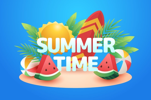 Free vector summer time text on illustrated beach