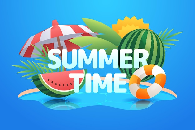 Free Vector  Summer time text on illustrated beach