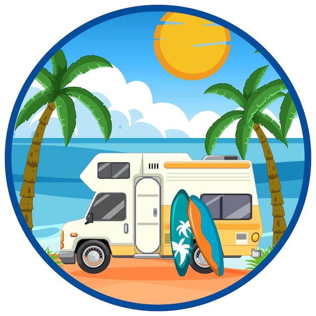 Summer travel vacation logo concept with motorhome