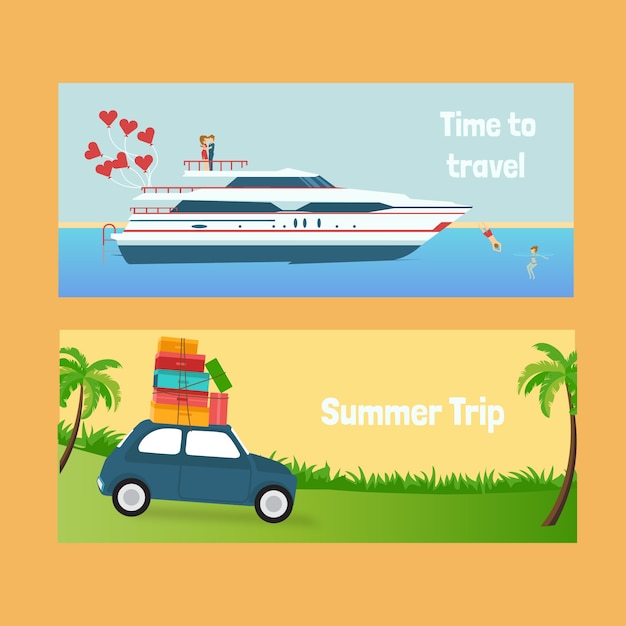 Free vector summer trip banners with a cruise