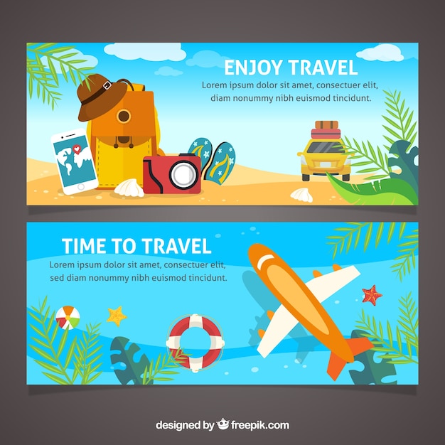 Summer trip banners with flat design
