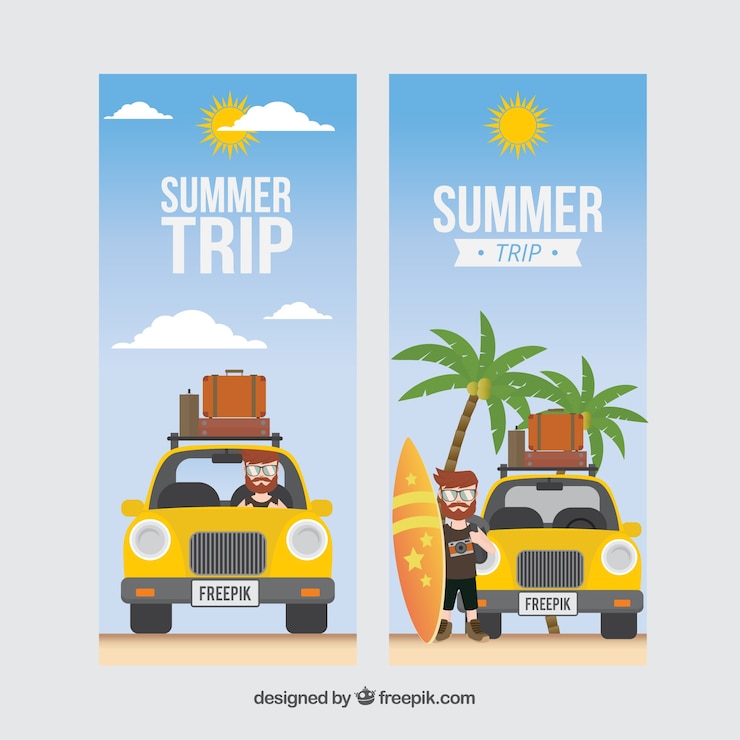 Free Vector summer trip with car banners