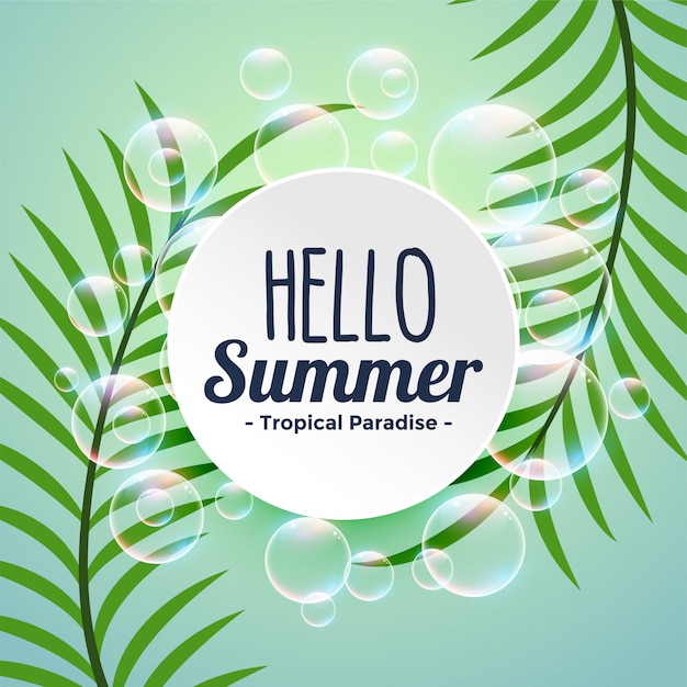 Summer tropical background with leaves and bubbles