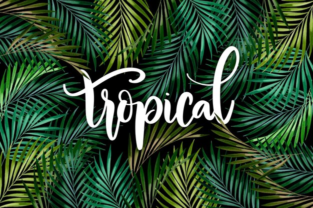 Summer tropical leaves lettering