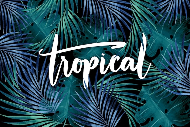 Summer tropical leaves lettering