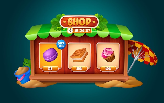 Free vector summer ui game shop frame button with sweets icon