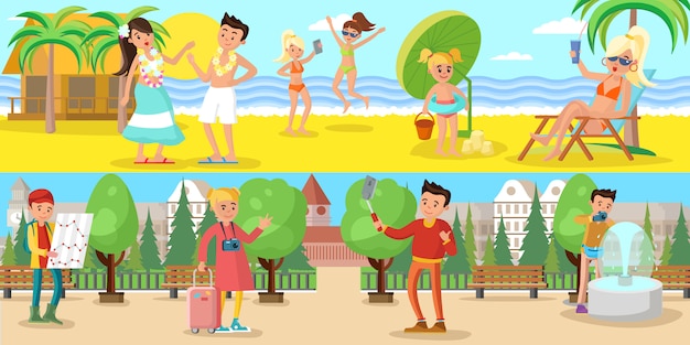 Free Vector | Summer vacation horizontal banners