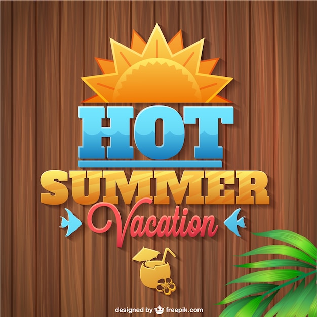 Free vector summer vacation logo wooden texture