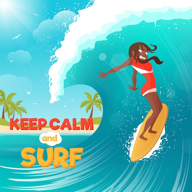 Free vector summer vacation surfing flat colorful poster