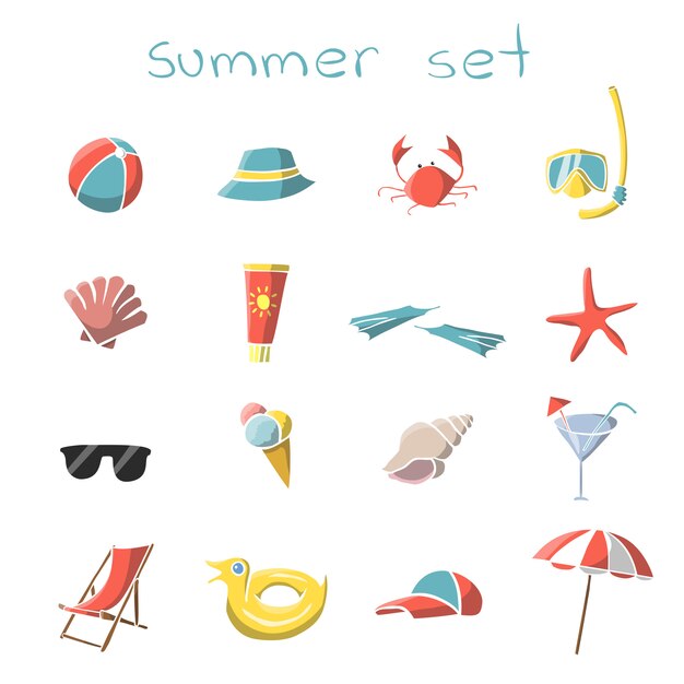 Summer vacation travel elements set
