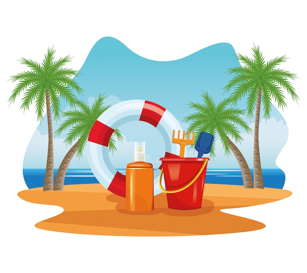 Бесплатное векторное изображение Летние каникулы и пляжные мультфильмы.