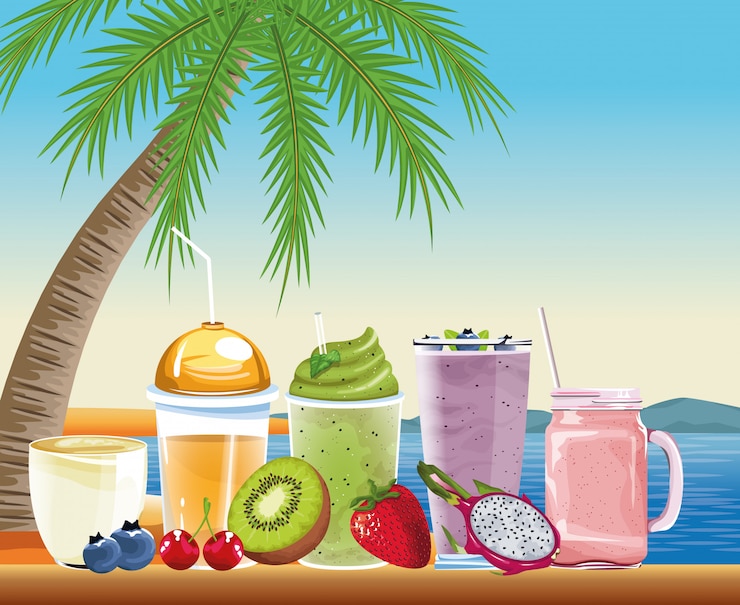 Free Vector summer vacations and beach in cartoon style