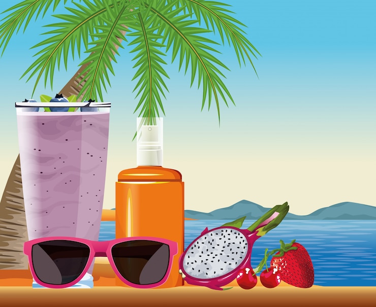 Free Vector summer vacations and beach in cartoon style