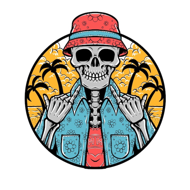 Free vector summer vibe skull with beach background vector