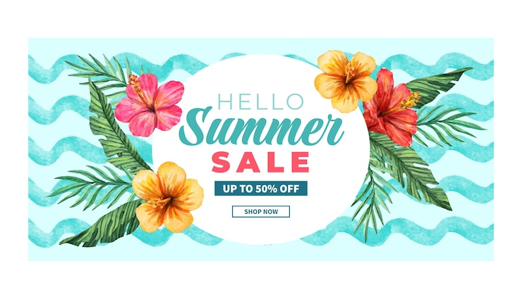Free Vector summer watercolor sale banner