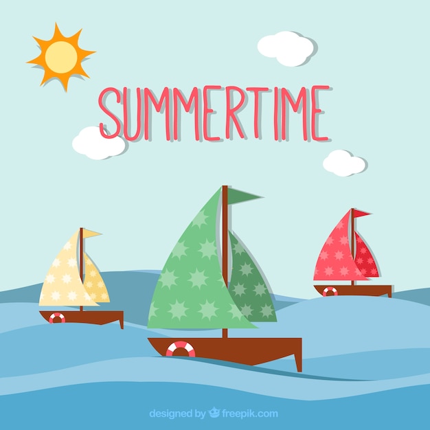 Free vector summertime background with sailboats