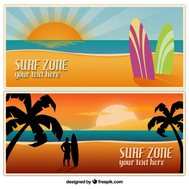 Бесплатное векторное изображение summertime баннеры с пляжными пейзажами