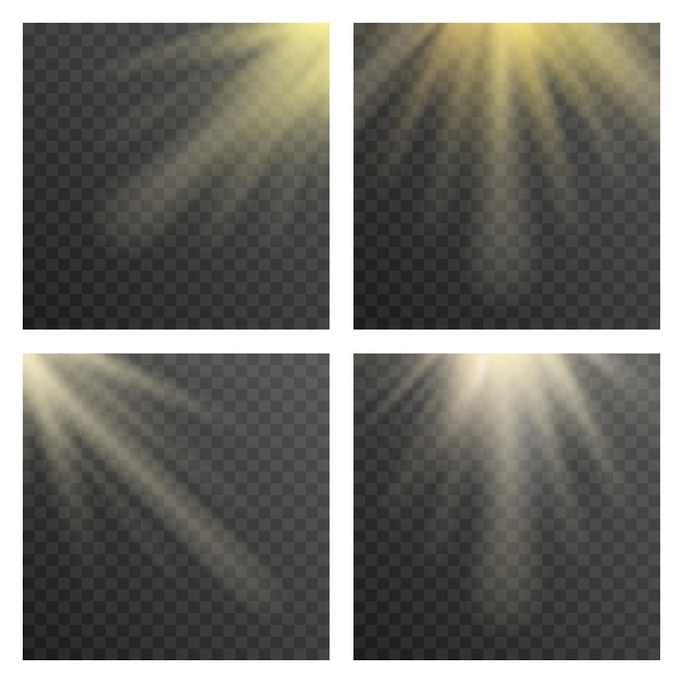 Free vector sun beams or sun rays on transparent checkered background .