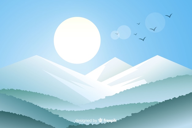 Free vector sun and birds over a chain of mountains