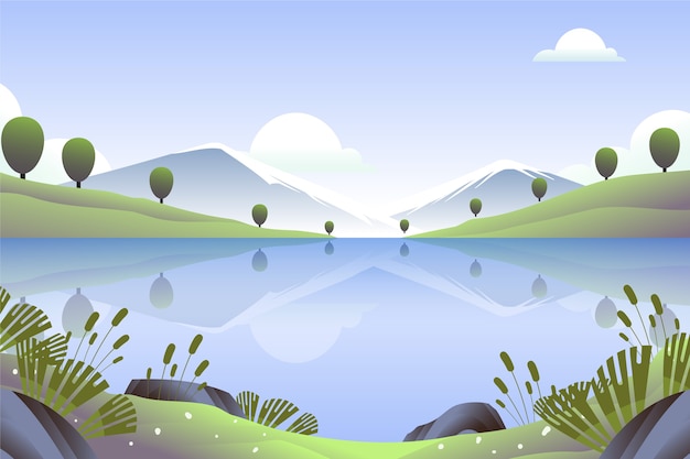 Free vector sun is up in the nature spring landscape