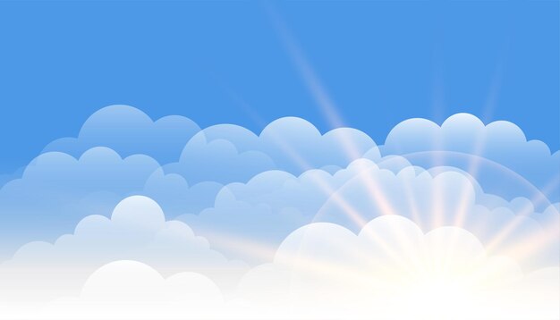 青空の背景に雲と太陽レンズフレア