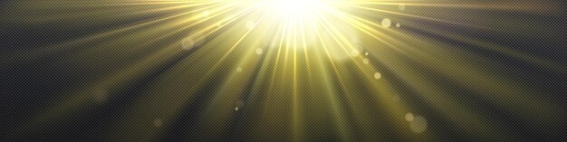 黄色の光線とレンズフレアによる太陽光効果