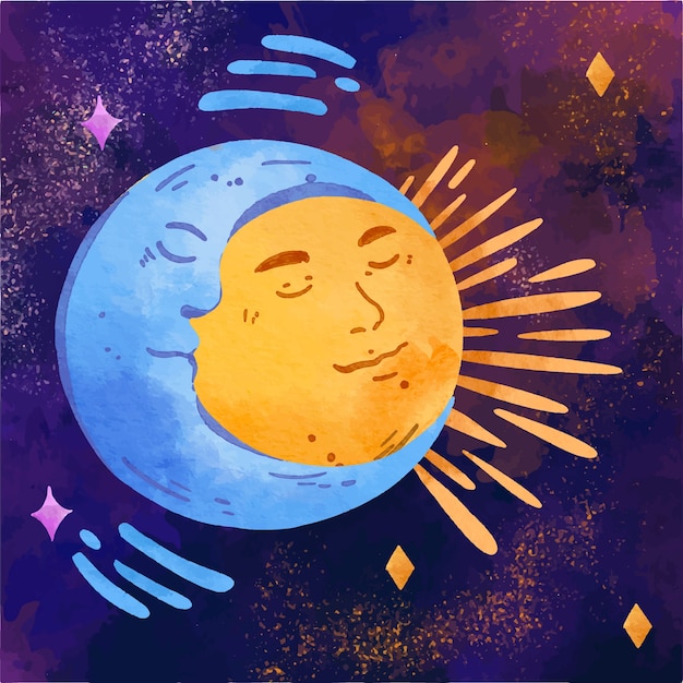 Vettore gratuito illustrazione del disegno del sole e della luna