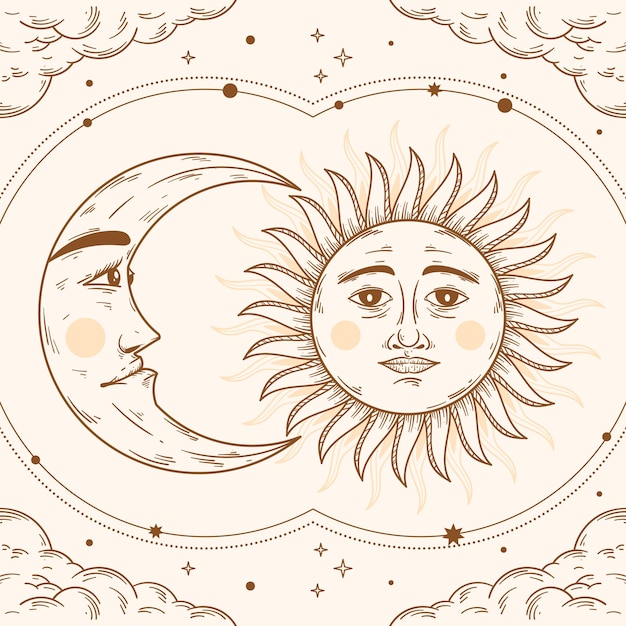 Vettore gratuito illustrazione del disegno del sole e della luna